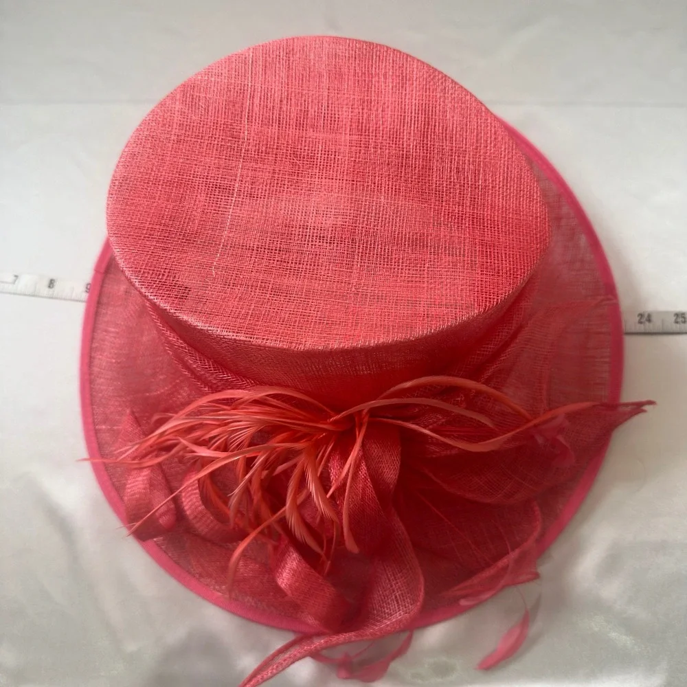 Emma B Design Balfour Hats England Coral Pink Sinamay Feather Fascinator Hat